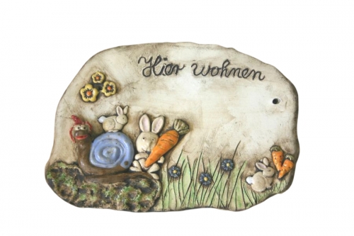 Keramikschild Vintage Style - Häschen mit Schnecke "Unikat"