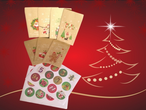 Bedruckte Weihnachtstüten inkl. Zahlenaufkleber zum Befüllen - nur begrenzte Stückzahl vorhanden