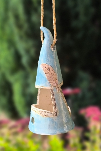 Preview: Vogelfuttertürmchen "Feder" Keramik, handgearbeitet