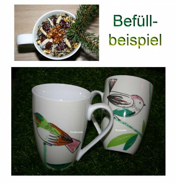 Motiv-Tasse zum Befüllen mit Vogelfutter